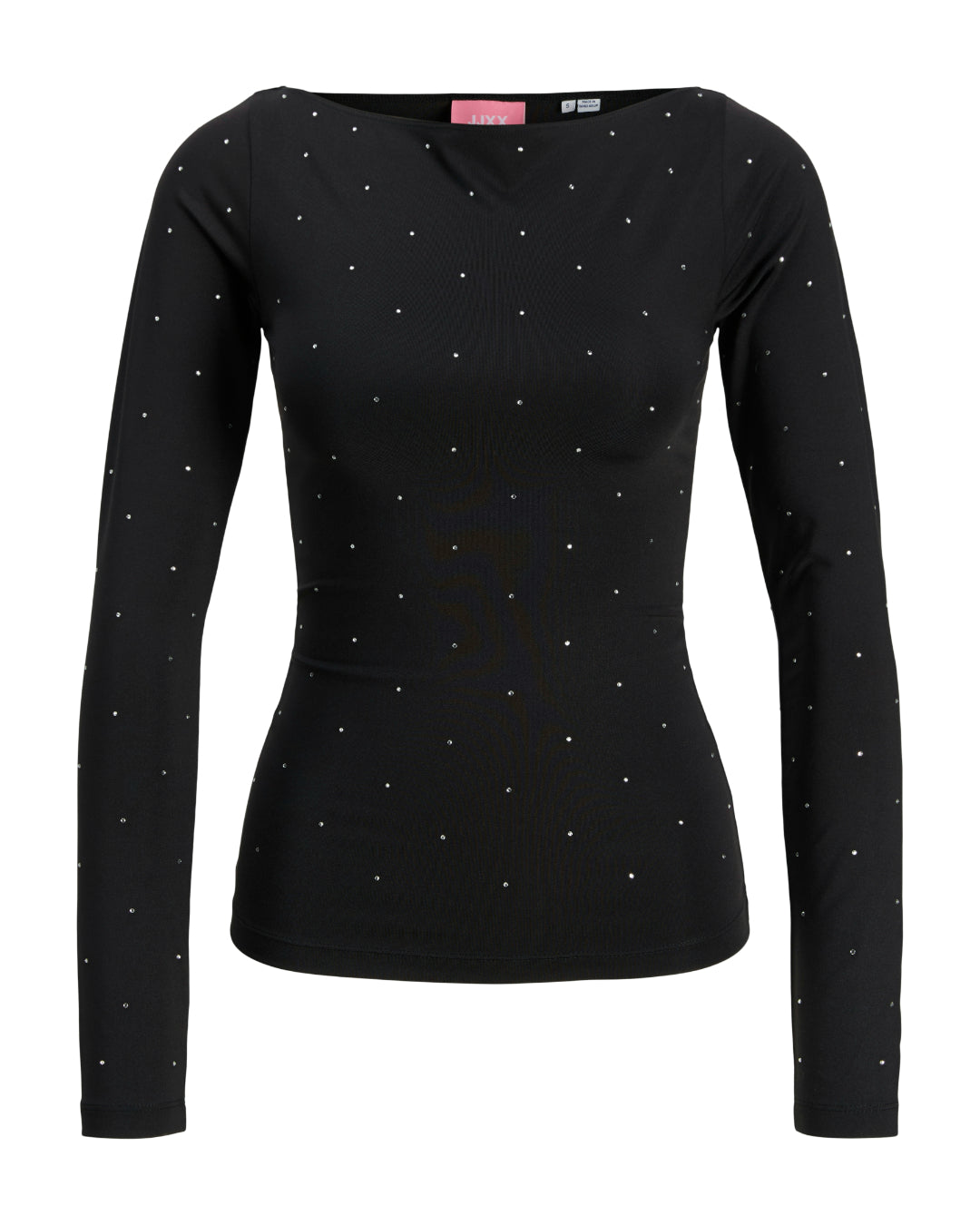 Produktbillede af sort ZANA bluse med glimmerdetalje. Set forfra. Fra BySofieSønderby.