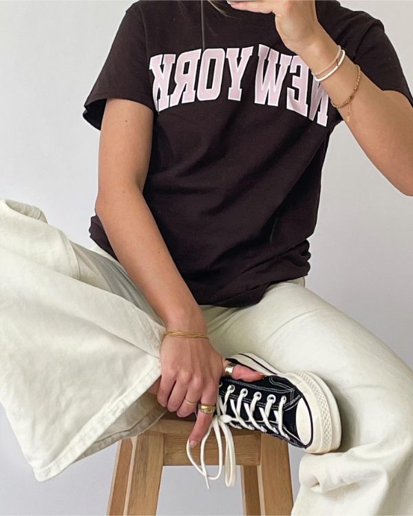 NEW YORK t-shirt, brun/lyserød