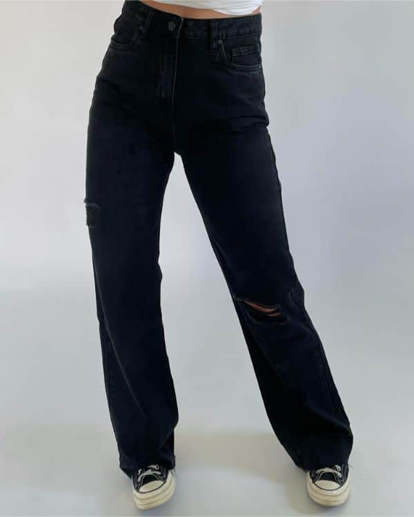ZOE straight leg jeans, sort, med huller