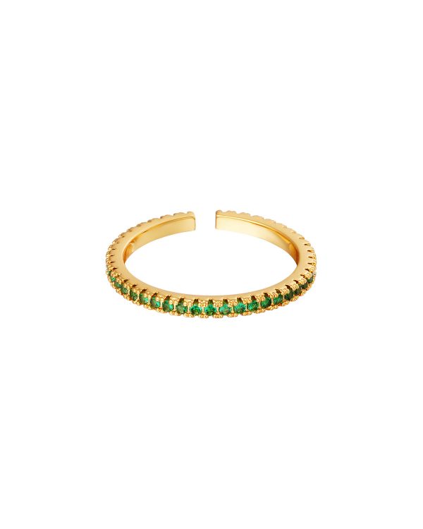 IBEN ring, guldfarvet m/grønne sten