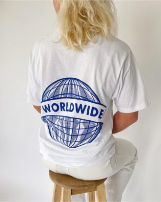 WORLDWIDE t-shirt, hvid/blå
