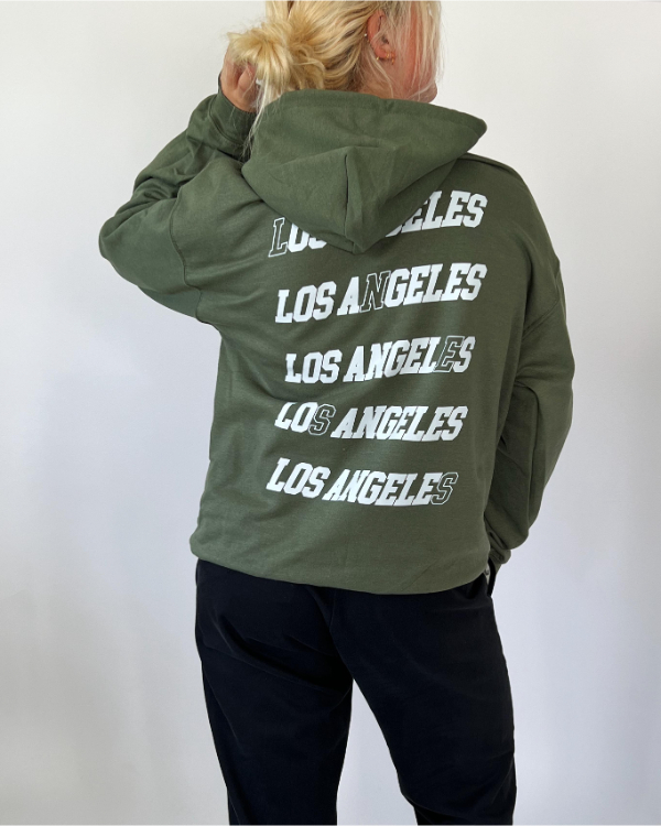 LOS ANGELES hættetrøje, army/hvid