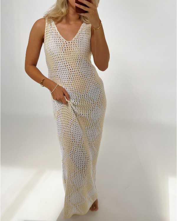 BENINA strikket kjole, hvid/beige